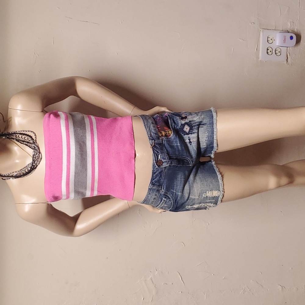 ALMOST FAMOUS TUBE TOP PINK/GRAY & WHITE SIZE LARGE